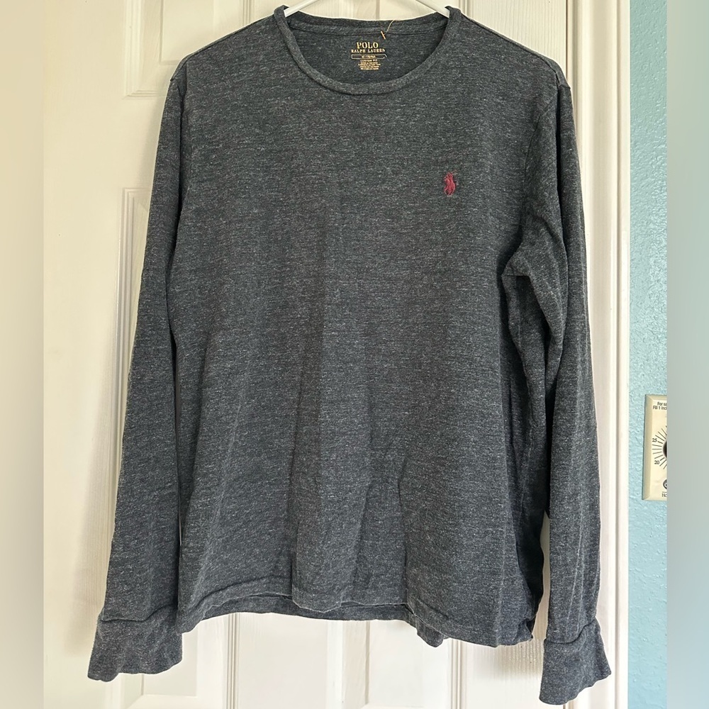 Polo Ralph Lauren Long Sleeve TShirt Charcoal with Burgundy Pony size med